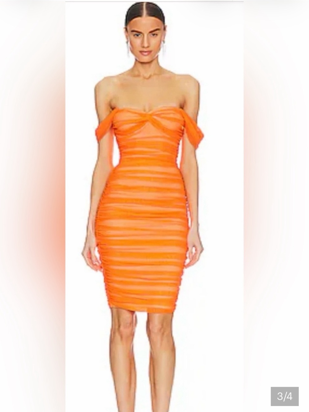 Norma Kamali Walter Dress Ruched Mesh Winglet Flutter Sleeves Neon Orange